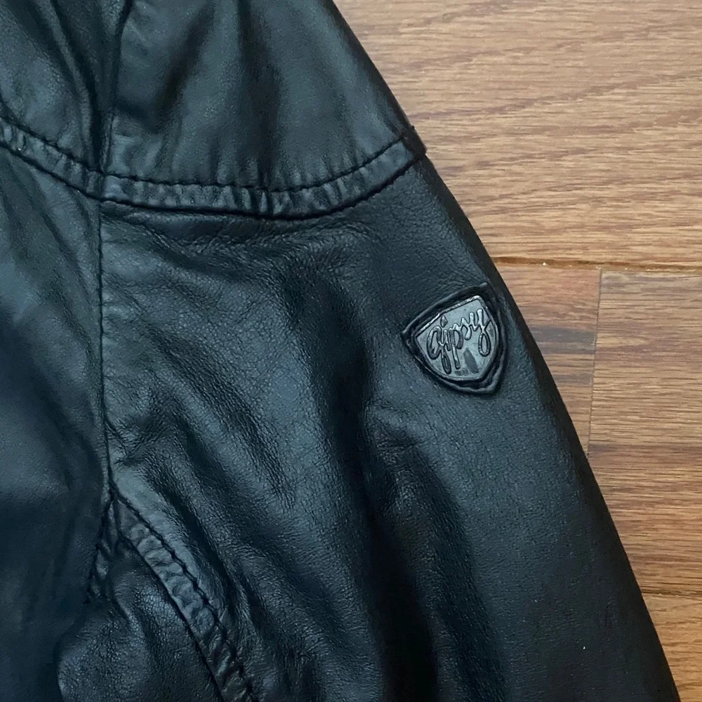 Mauritius Black Leather Moto Jacket Fitted Zip Biker EUC Size M - Picture 7 of 16